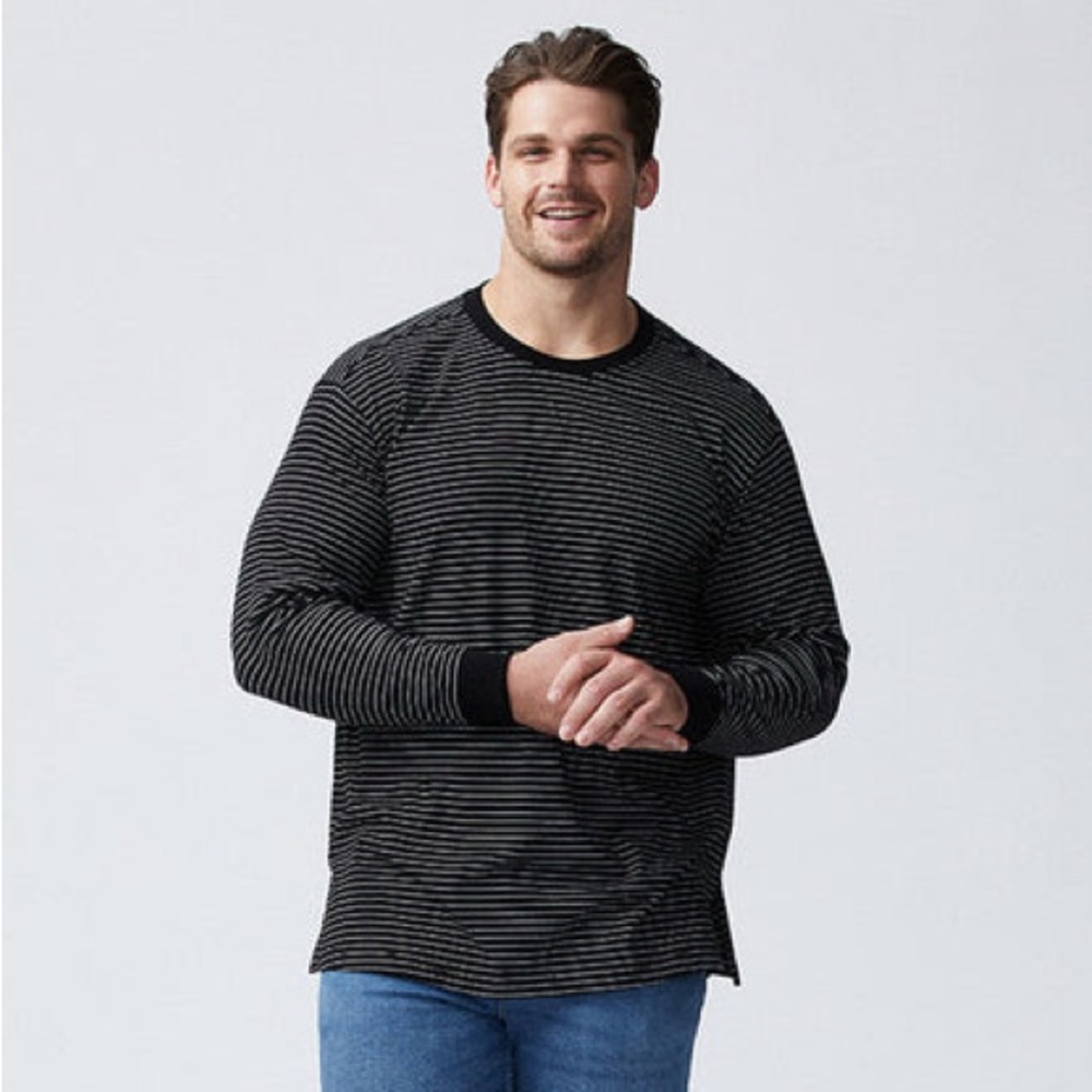 Good Counsel Wanzer Long Sleeve Henley T-Shirt Black & White Stripes Big tall